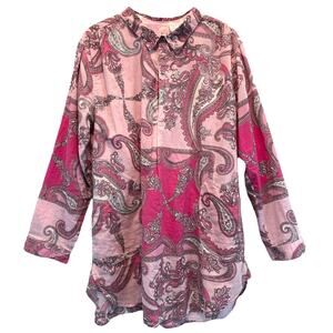 Tizzie Paisley Pink Long Sleeve Tunic Top Cover-Up size Large